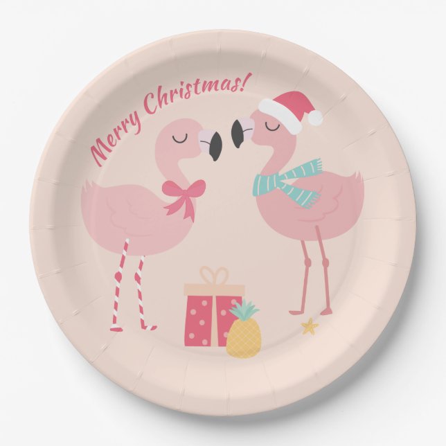 Plato De Papel Navidades de Santa Flamingo (Anverso)
