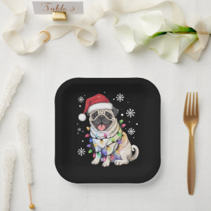 Plato De Papel Navidades de Santa Pug alumbran a amante del perro