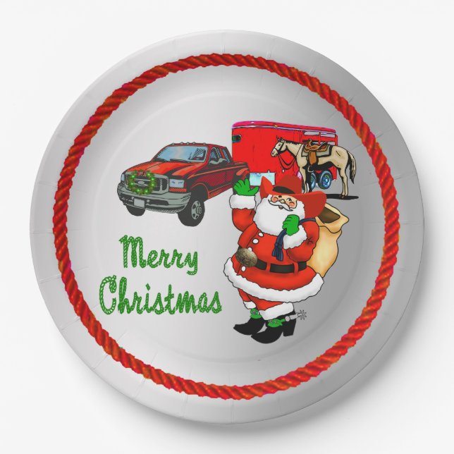 Plato De Papel Navidades de Santa Trailer de Camión Rodeo Occiden (Anverso)