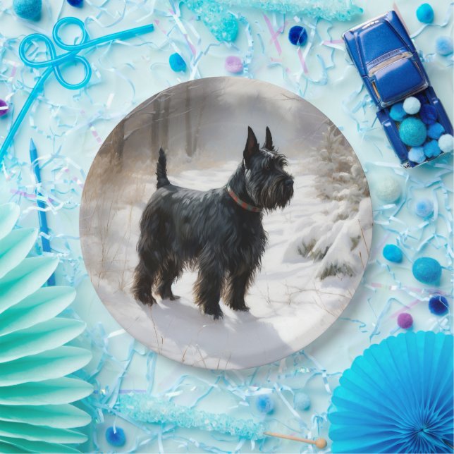 Plato De Papel Navidades de Scottish Terrier Let It Snow (Fiesta)