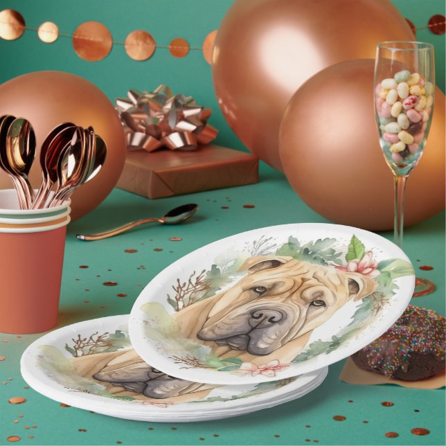 Plato De Papel Navidades de Shar Pei Wreath Festimes Pup (Multi)