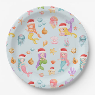 Plato De Papel Navidades de Sirenas