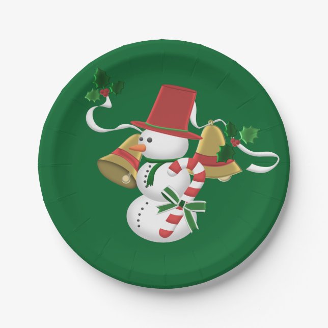 Plato De Papel Navidades de Snowman Candy Cane Bells (Anverso)