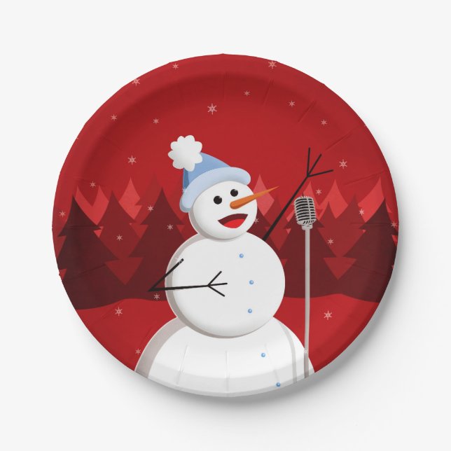Plato De Papel Navidades de Snowman, cantantes felices (Anverso)