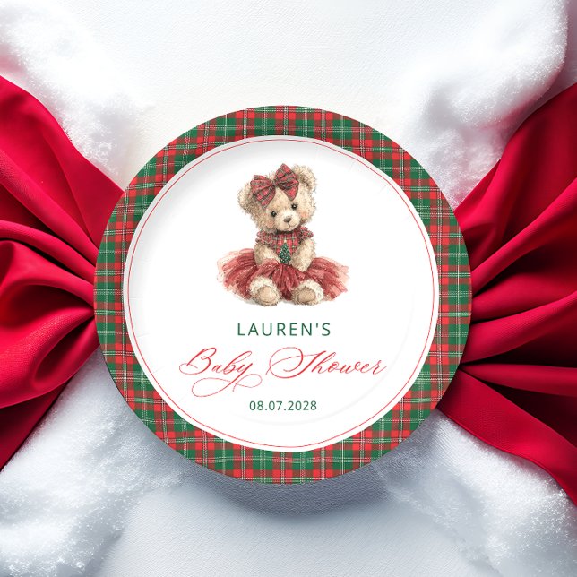 Plato De Papel Navidades de Teddy Bear Chica Baby Shower (Subido por el creador)