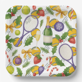 Plato De Papel Navidades de tenis con pelota y raqueta