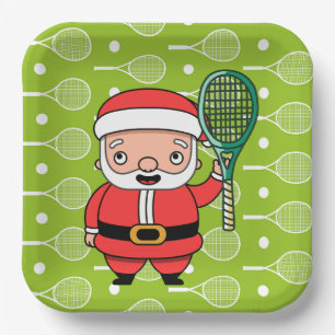 Plato De Papel Navidades de tenis con Santa Claus en el Fiesta Ba