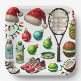 Plato De Papel Navidades de tenis con tema de raqueta y pelota
