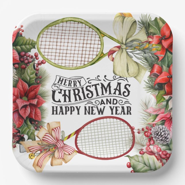 Plato De Papel Navidades de tenis de vacaciones (Anverso)