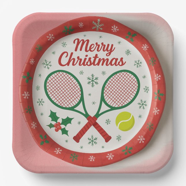 Plato De Papel Navidades de tenis Racquets y bolas festivas (Anverso)