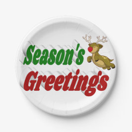 Plato De Papel Navidades de tipografía de renos de Seasons Greeti