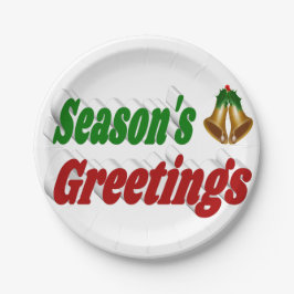 Plato De Papel Navidades de tipografía de Seasons Greetings Bells