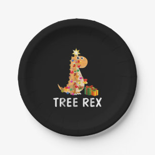 Plato De Papel Navidades de Tree Rex Pun Dinosaur