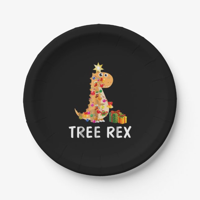Plato De Papel Navidades de Tree Rex Pun Dinosaur (Anverso)