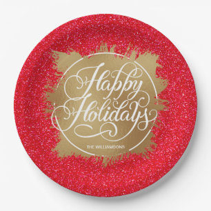Plato De Papel Navidades de vacaciones de Relieve metalizado fals
