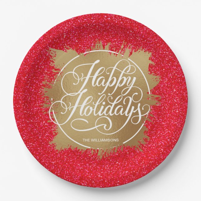 Plato De Papel Navidades de vacaciones de Relieve metalizado fals (Anverso)