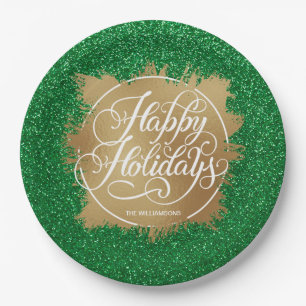Plato De Papel Navidades de vacaciones de Relieve metalizado Faux
