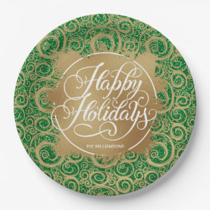 Plato De Papel Navidades de vacaciones en Relieve metalizado Faux