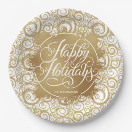 Plato De Papel Navidades de vacaciones en Relieve metalizado Swir