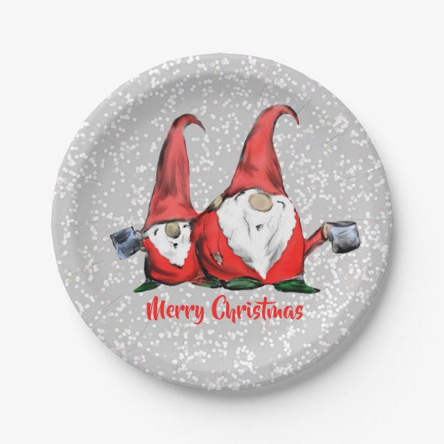 Plato De Papel Navidades de vacaciones Gnomes Jolly (Anverso)
