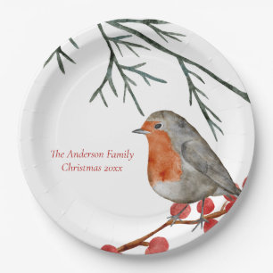 Plato De Papel Navidades de vacaciones Robin Bird en inglés