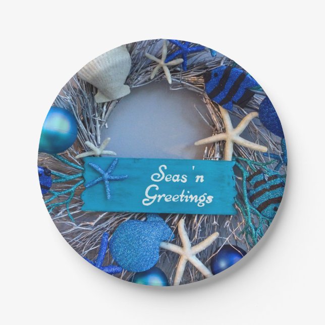 Plato De Papel Navidades de vacaciones tropicales en la costa (Anverso)