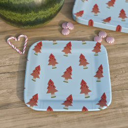 Plato De Papel Navidades de verano en barbacoa en el árbol azul d