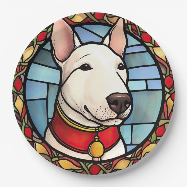Plato De Papel Navidades de vidrio manchado de Bull Terrier (Anverso)
