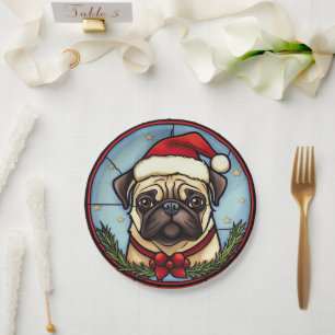 Plato De Papel Navidades de vidrio Pug Staines