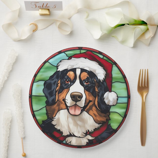 Plato De Papel Navidades de vidrio templado de Bernese Mountain (Boda)