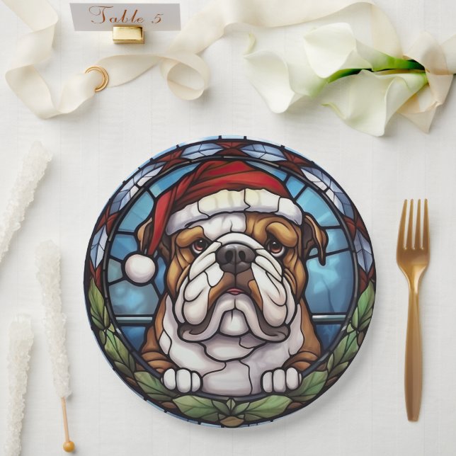 Plato De Papel Navidades de vidrio templado de bulldog (Boda)