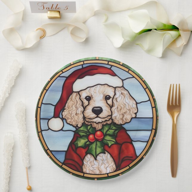 Plato De Papel Navidades de vidrio templado de Poodle (Boda)
