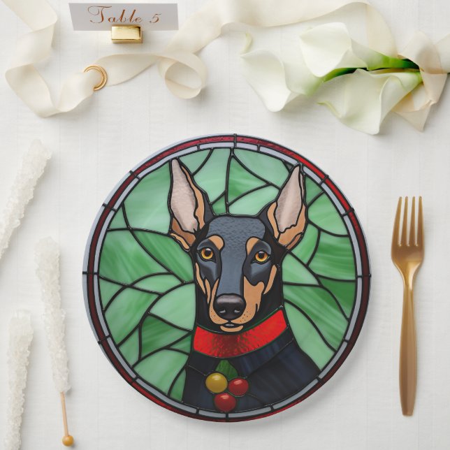 Plato De Papel Navidades de vidrio templado Doberman Pinscher (Boda)