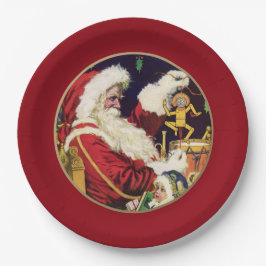 Plato De Papel Navidades de Vintage Santa Claus