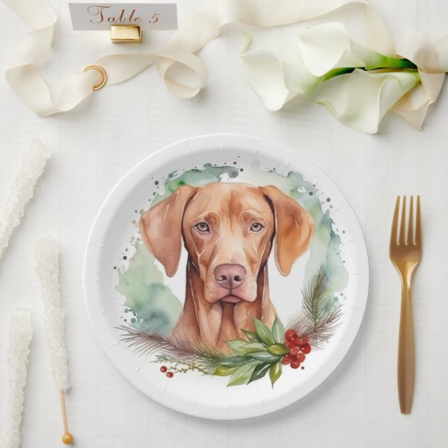 Plato De Papel Navidades de Vizsla Wreath Festimes Pup (Boda)