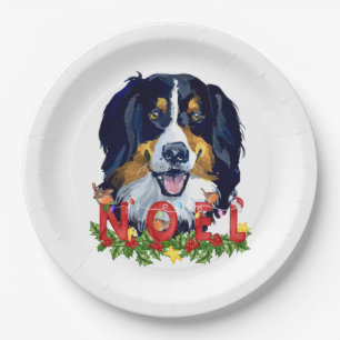 Plato De Papel Navidades de Watercolor Bernese Mountain Dog