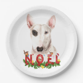 Plato De Papel Navidades de Watercolor Bull Terrier Noel