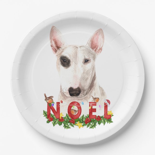Plato De Papel Navidades de Watercolor Bull Terrier Noel (Anverso)