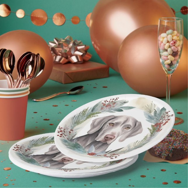 Plato De Papel Navidades de Weimaraner Wreath Festive Pup (Multi)