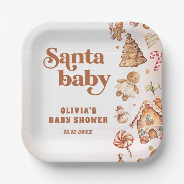 Plato De Papel Navidades de Winter Gingerbread Cookie Baby Shower (Anverso)