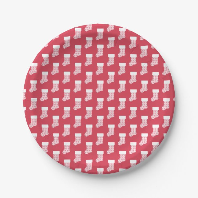 Plato De Papel Navidades de Winter Knit Stocking Paper Plates (Anverso)