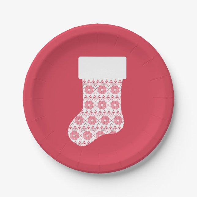 Plato De Papel Navidades de Winter Knit Stocking Paper Plates (Anverso)