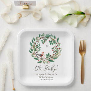 Plato De Papel Navidades de Winter Wreath Berry Baby Shower