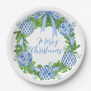 Plato De Papel Navidades de Wreath de la Chinoiserie azul y blanc