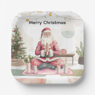 Plato De Papel Navidades de yoga con Santa Claus en clase de yoga
