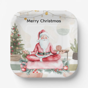 Plato De Papel Navidades de yoga con Santa Claus en clase de yoga