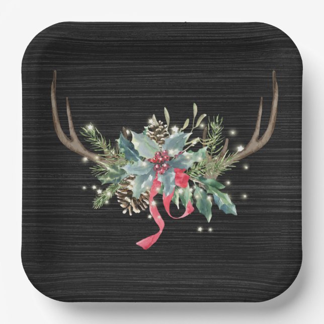 Plato De Papel Navidades Deer Antler con luces (Anverso)