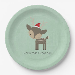Plato De Papel Navidades Deer In A Red Santa Hat Retro Hipster