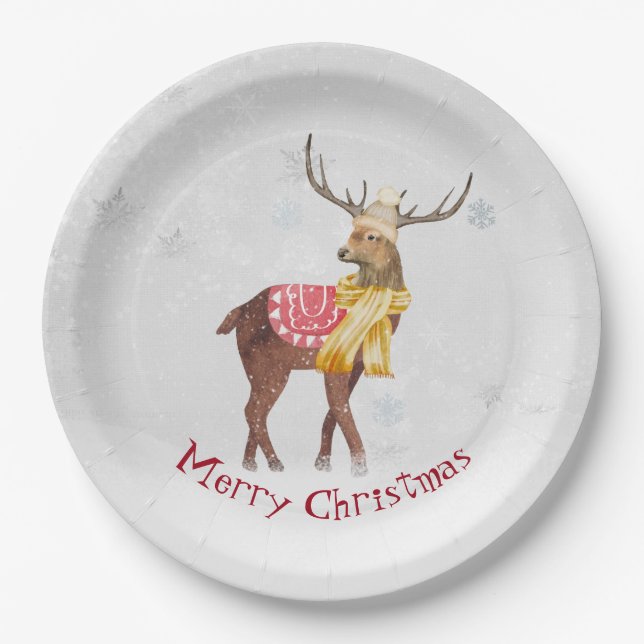 Plato De Papel Navidades Deer In Snowflakes (Anverso)