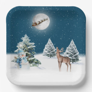 Plato De Papel Navidades Deer y Santa Claus